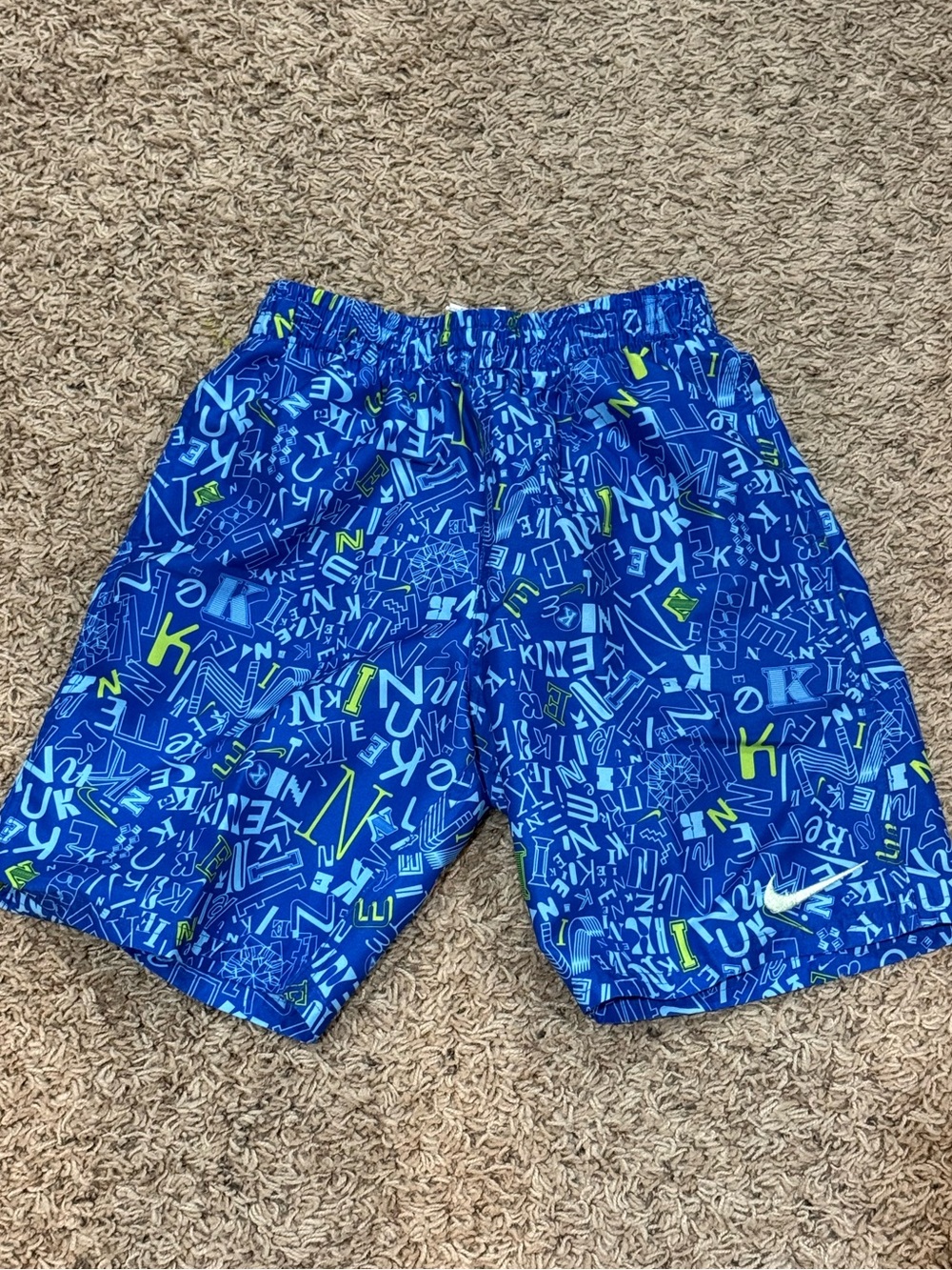 Nike Boys Blue Graphic swim trunks with Neon Green Accents